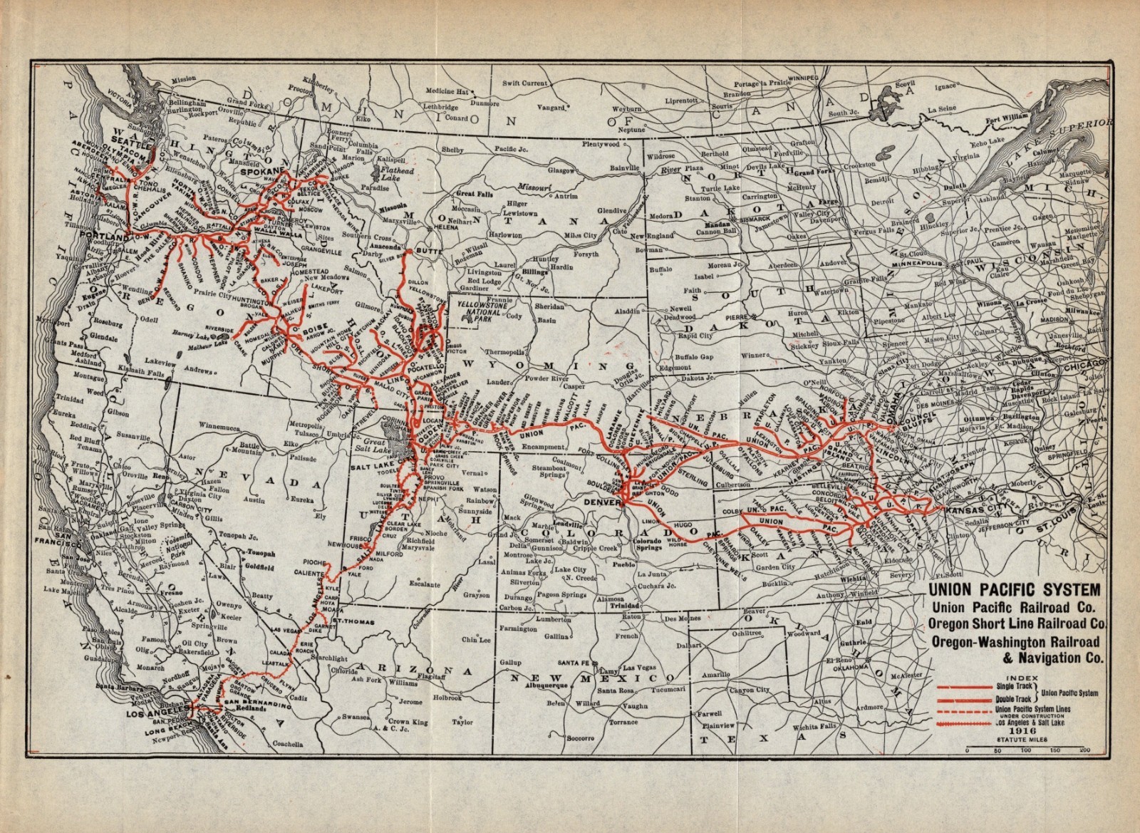 1916 Antique UNION PACIFIC RAILROAD Map Vintage Union Pacific Railway Map 3123