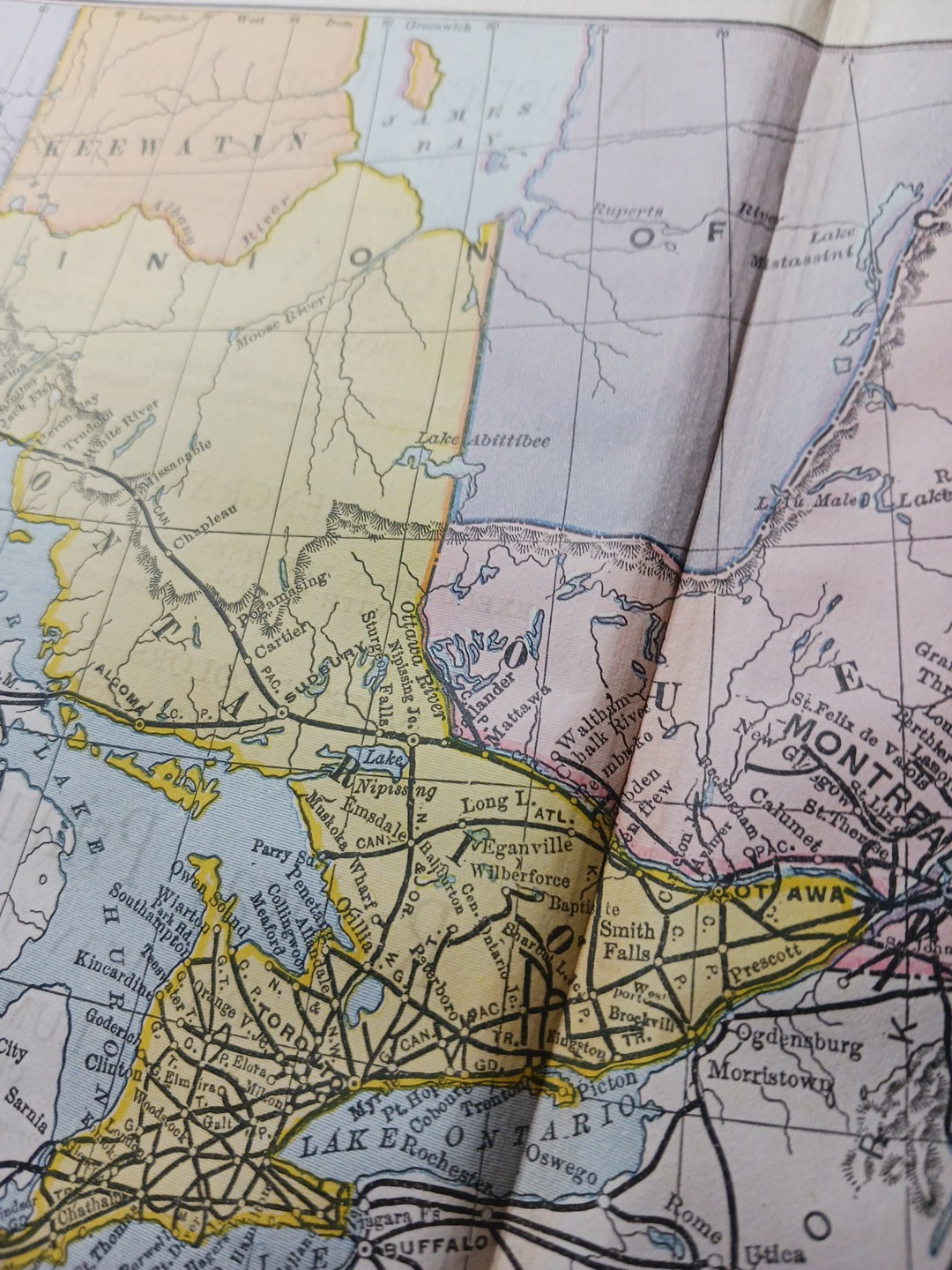 1897 Train Route Map Eastern Canada Ontario Quebec all Railroad Lines 9×11″