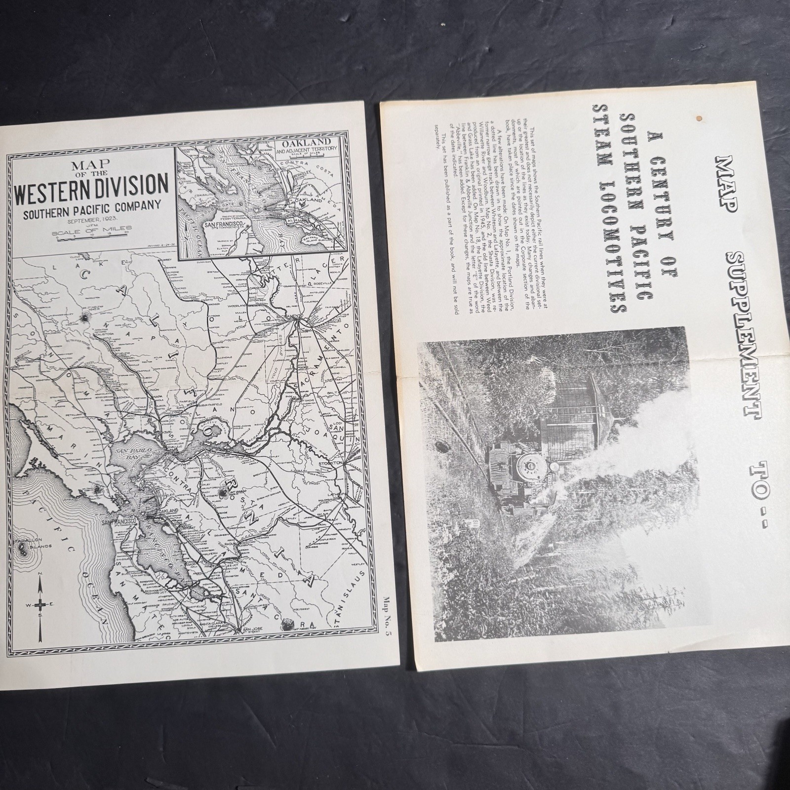Vtg Southern Pacific Railroad Double Sided Map Western & Stockton Div Map 5 & 6