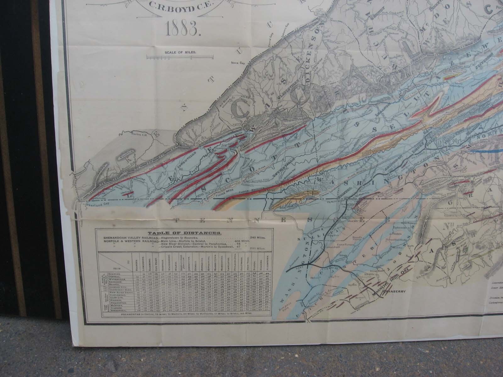 1883 SOUTH WEST VIRGINIA VA MINERAL RESOURCE RAILWAY MAP C R BOYD