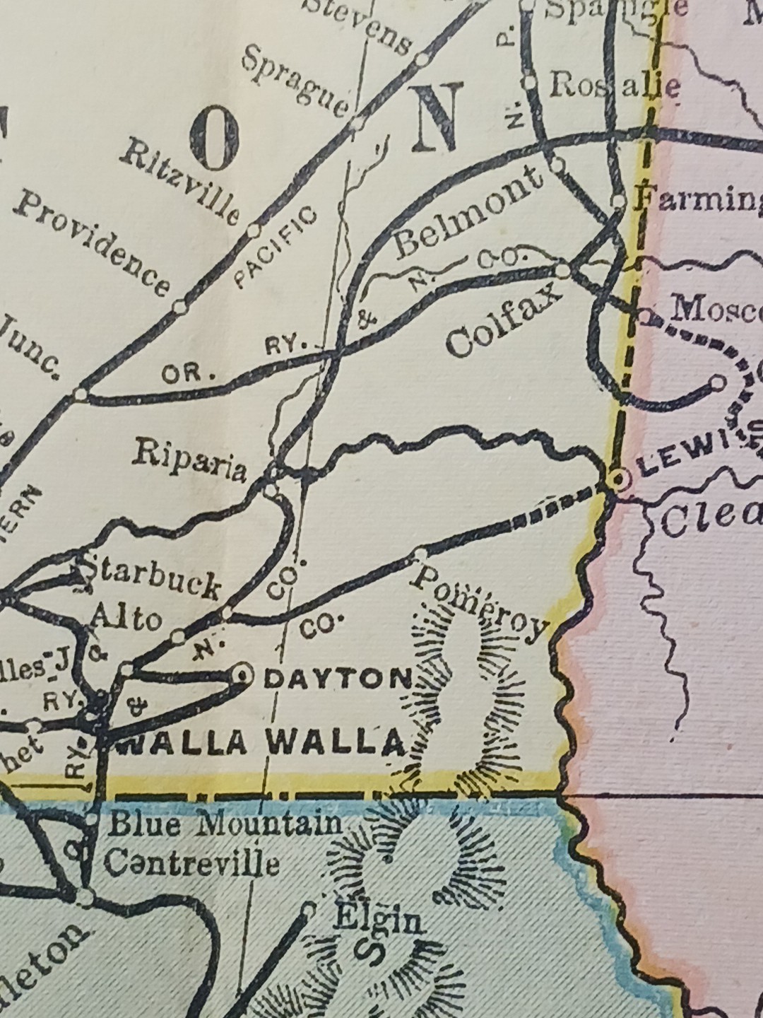 1892 Antique RAILROAD MAP Washington Oregon Utah Train Route Lines 9×11″ Color