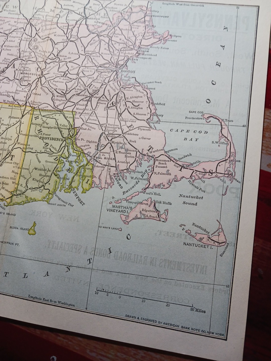 ~ 1897 Train Route Map MASSACHUSETTS Connecticut☆ all Railroad Lines Marked 9×11