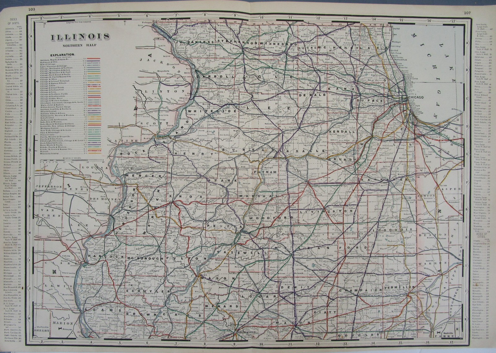IL 1891 NORTHERN ILLINOIS Cram RAILROAD Map FULTON COUNTY NARROW GUAGE RR, LE&W