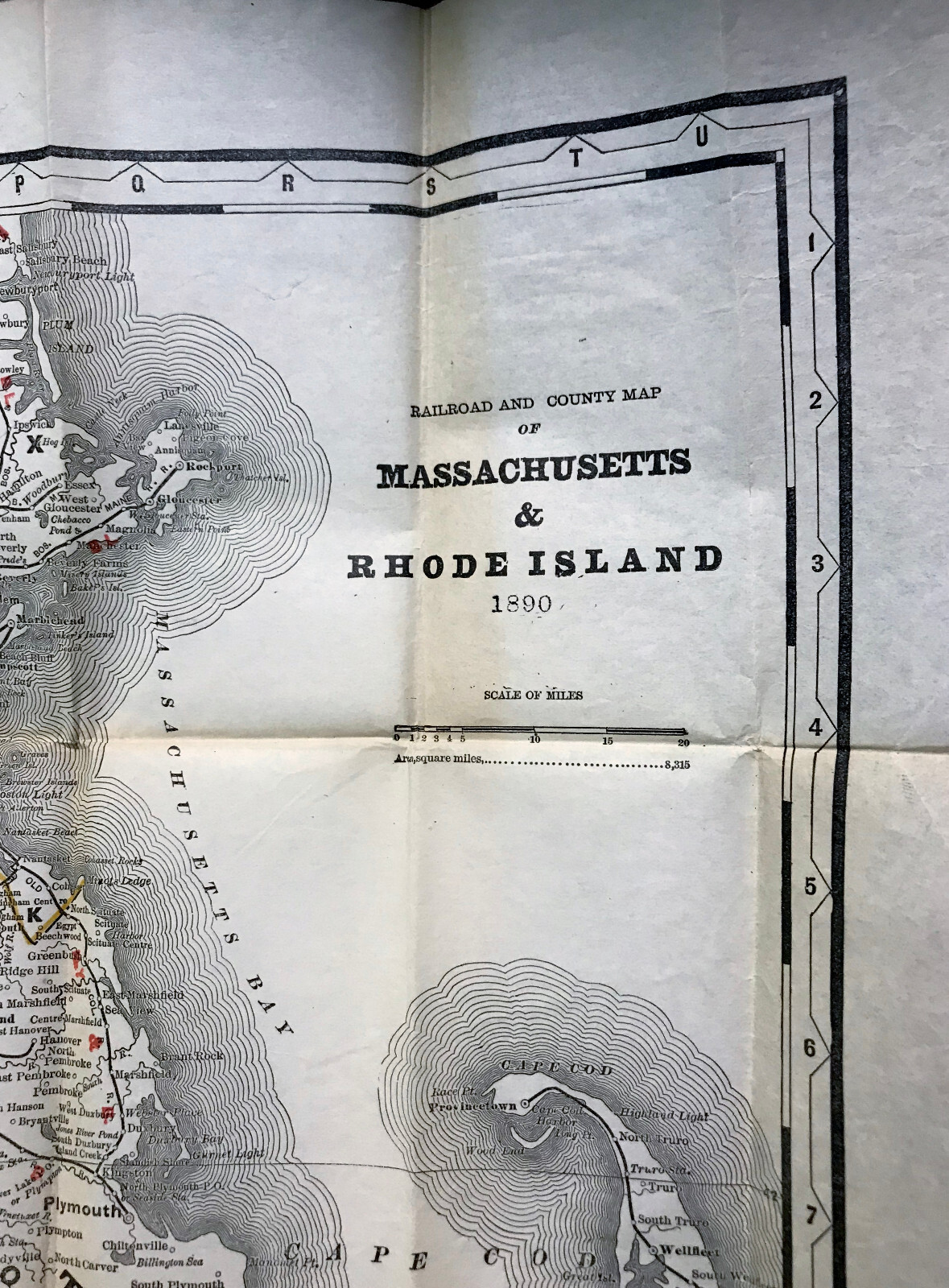 Rare Antique 1890 Cram’s Township Rail Road Map of Massachusetts & Rhode Island