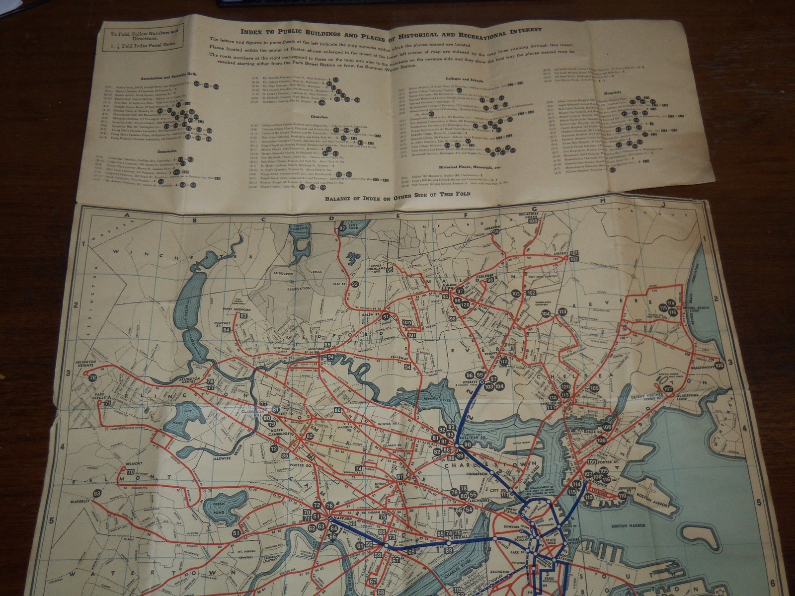 1936 SEPTEMBER BOSTON ELEVATED RAILWAY SYSTEM MAP – TERMINAL NUMBERS – K 1196