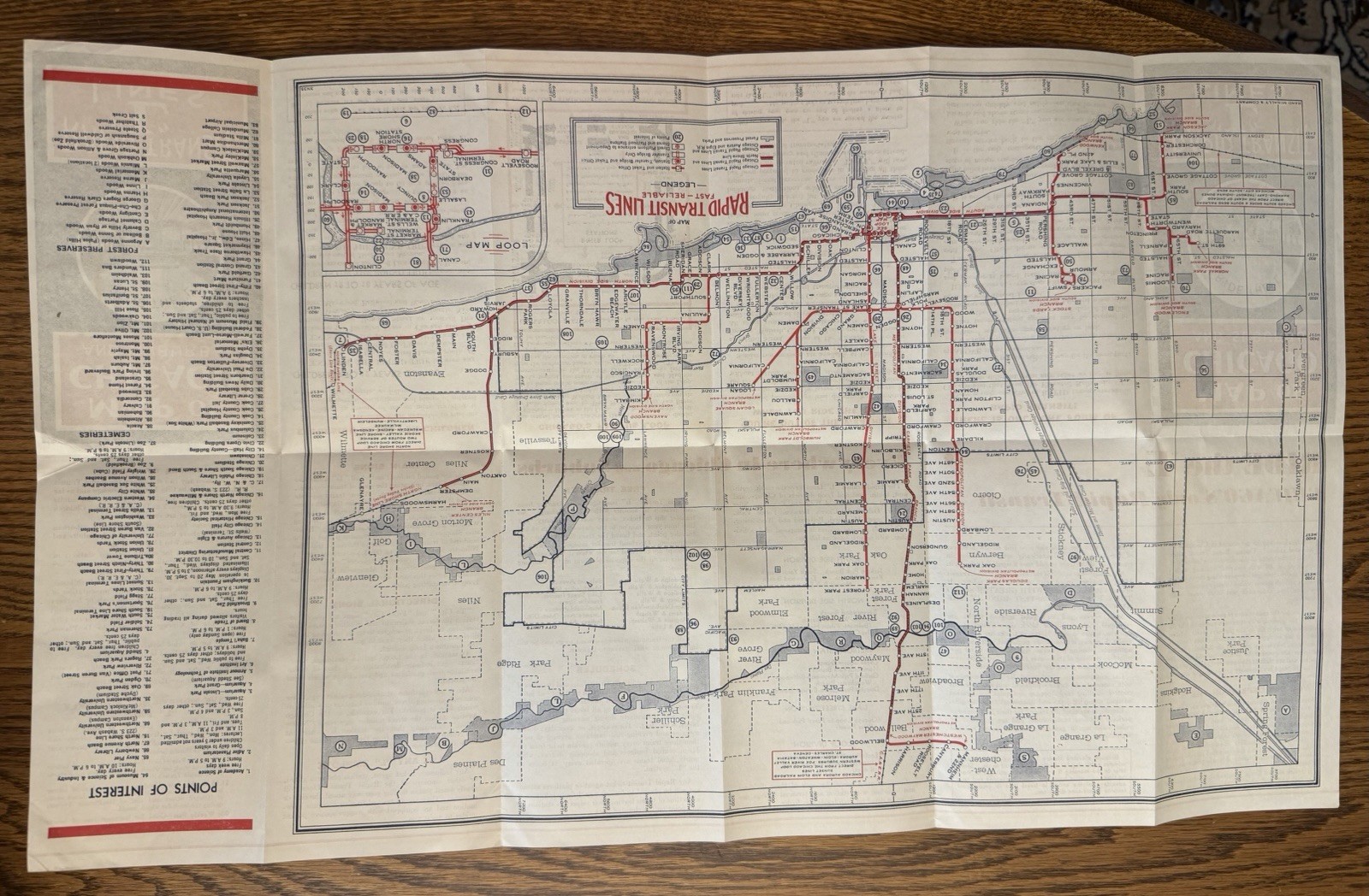 1937 Map of Chicago and Suburbs Rapid Transit “L” Lines Fold-Out Brochure