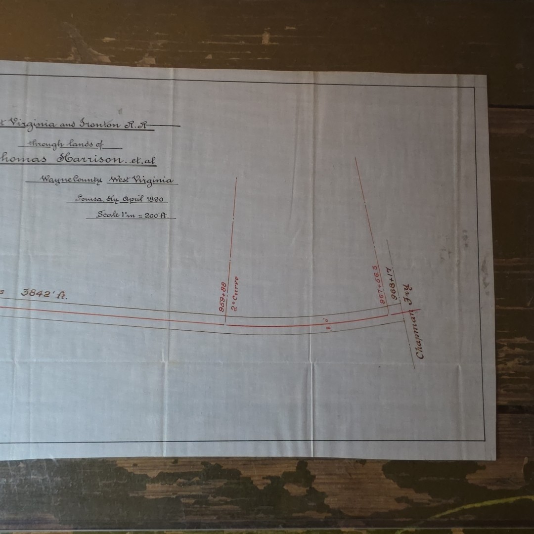 1890 Wayne County, West Virginia and Ironton Rail Road RR Route Plot Plan Map 1
