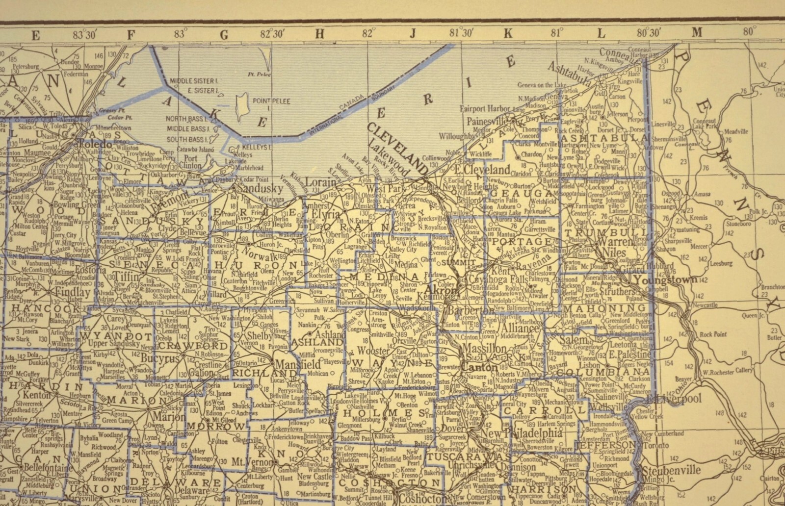 Vintage OHIO Railroad Map Depot Towns B&O RR Columbus Cleveland ca 1930 Antique