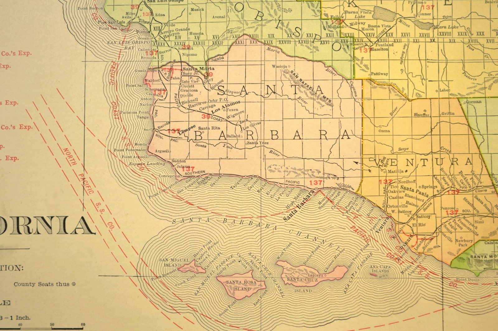 1911 Antique Southern California Railroad Map ORIGINAL Atlas Map SP RR DATED