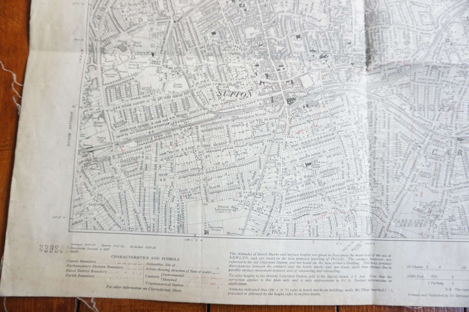1933 Carshalton Wallington Sutton Surrey Southern Railway OS Railway Linen Map