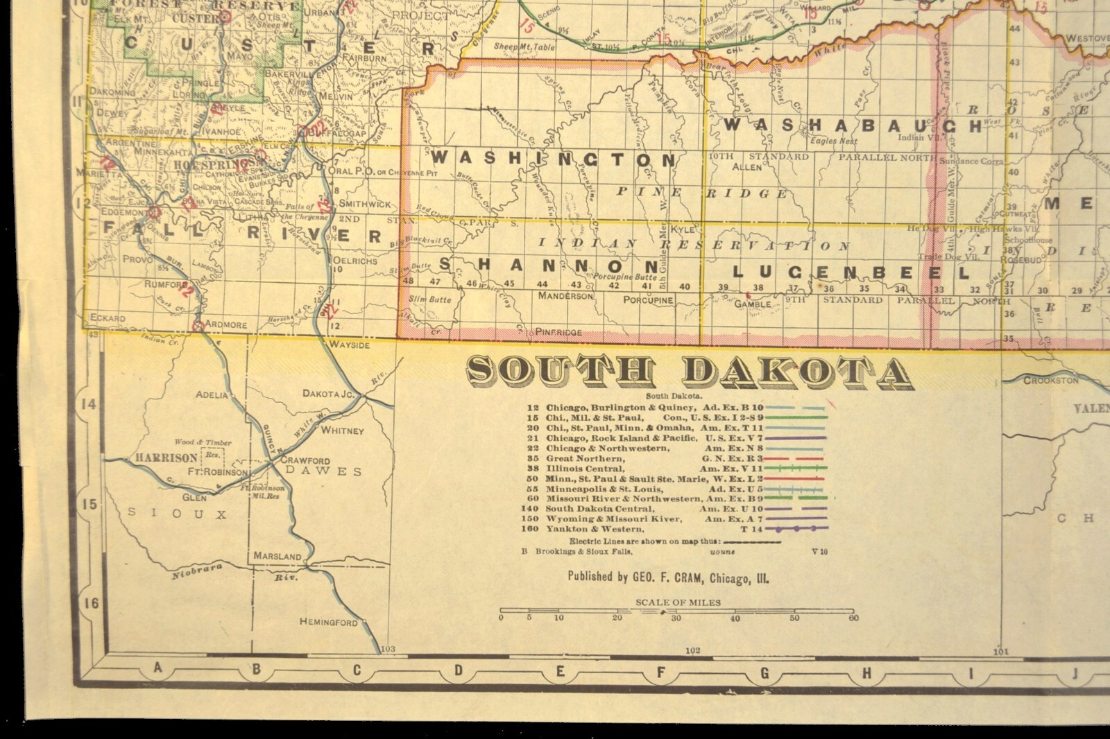 ca 1905 South Dakota Railroad Map Yankton & Western RR Wyoming & Missouri River