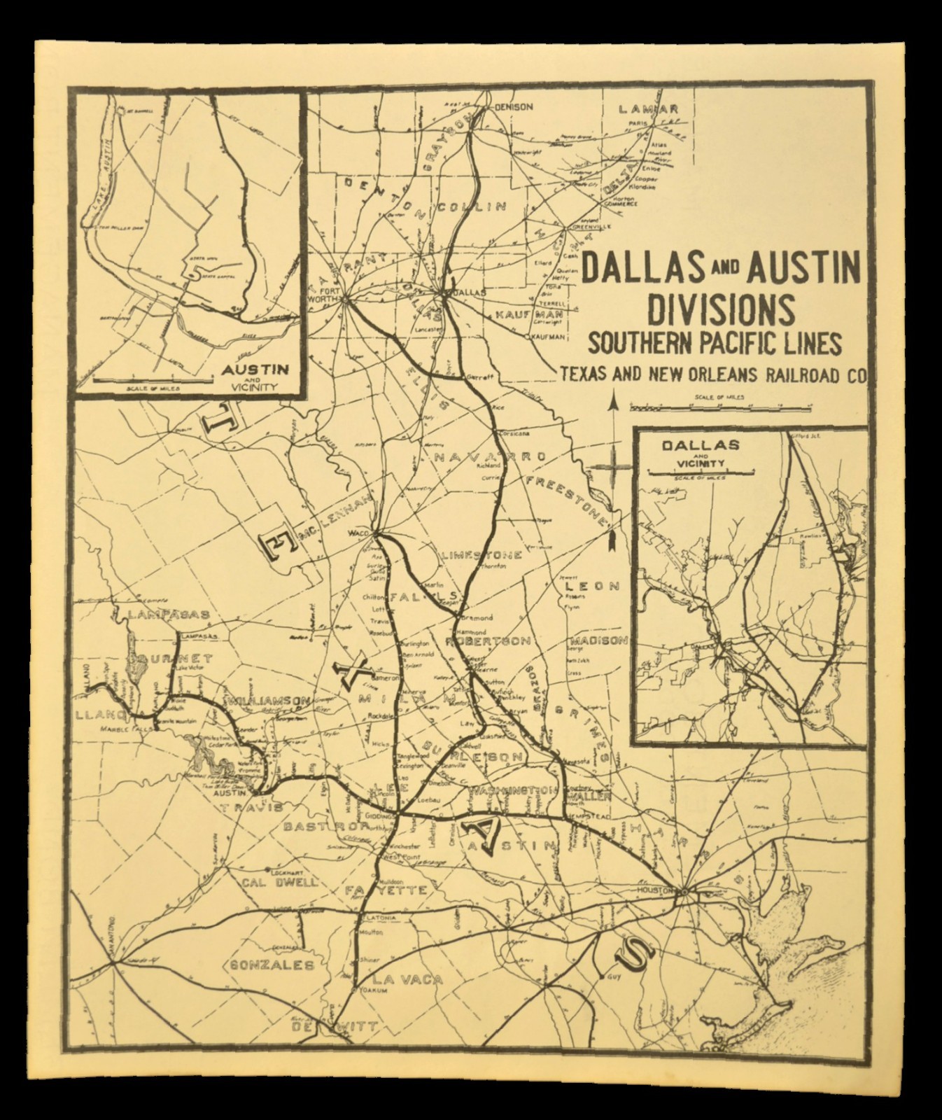 Southern Pacific Railroad Map Dallas Division Austin & Northwestern RR T&NO RR