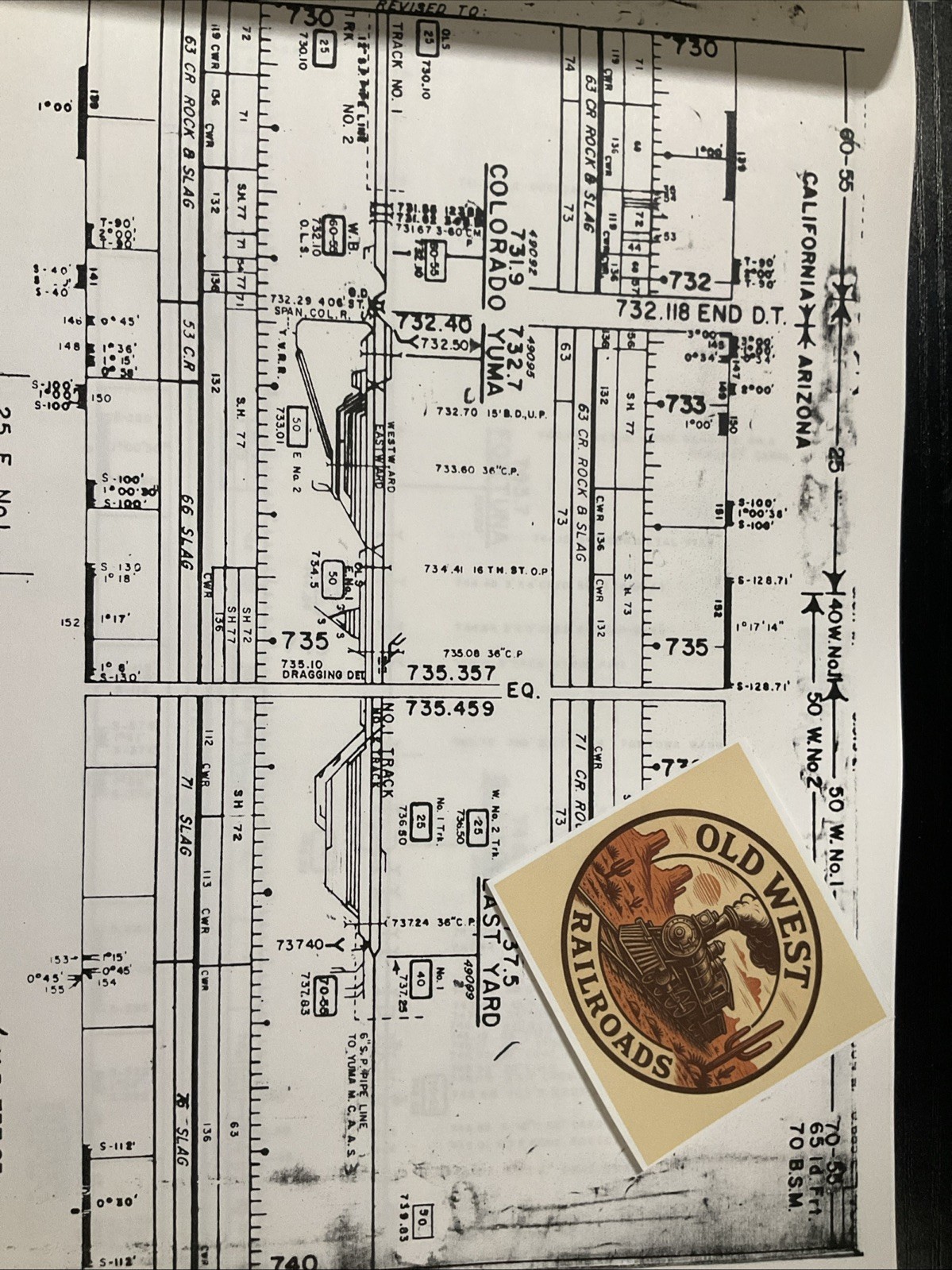Southern Pacific Railroad 1977 Yuma To Tucson Track Charts Map Copy